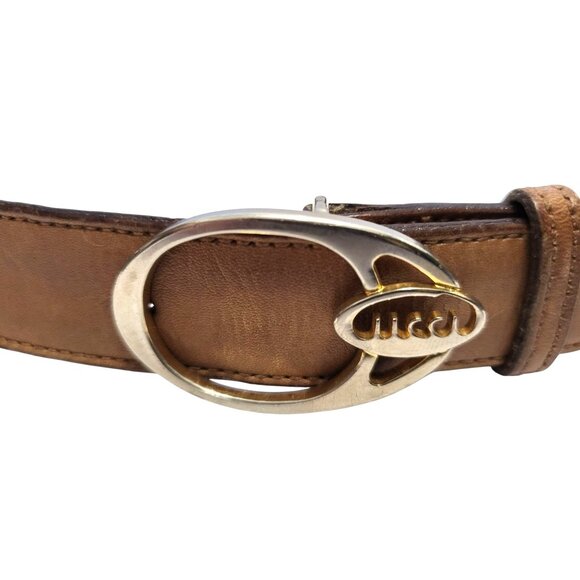 Vintage Gucci Leather Belt Oval Logo Brass Buckle - Picture 1 of 10